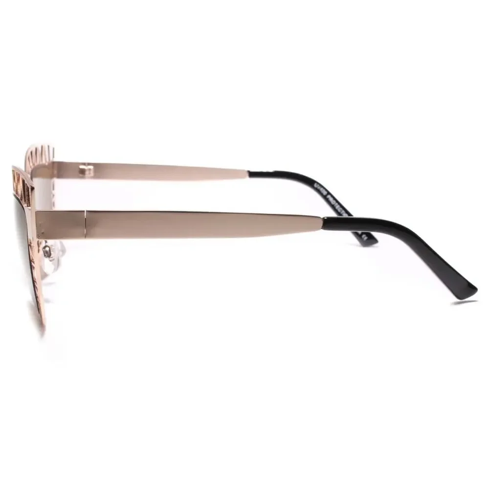 Rose Gold Metal Cat Eye Sunglasses Gold Mirrored Lens